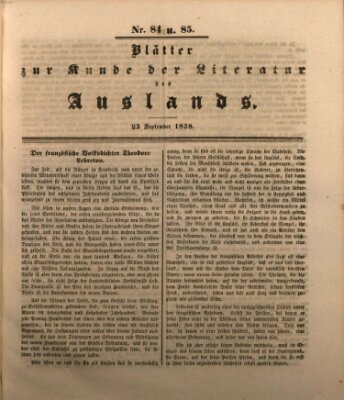 Blätter zur Kunde der Literatur des Auslands (Das Ausland) Sonntag 23. September 1838