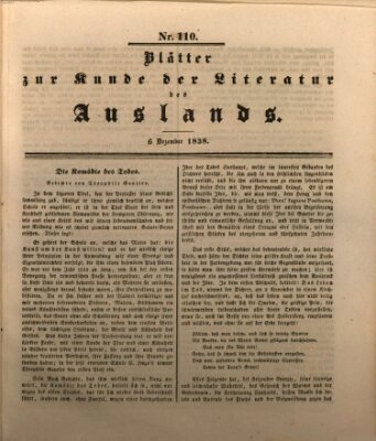 Blätter zur Kunde der Literatur des Auslands (Das Ausland) Donnerstag 6. Dezember 1838