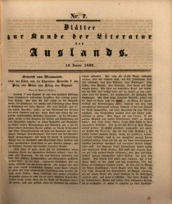 Blätter zur Kunde der Literatur des Auslands (Das Ausland) Mittwoch 16. Januar 1839