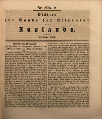 Blätter zur Kunde der Literatur des Auslands (Das Ausland) Sonntag 20. Januar 1839