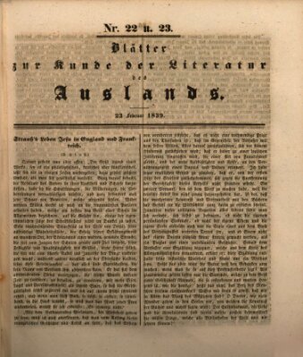 Blätter zur Kunde der Literatur des Auslands (Das Ausland) Samstag 23. Februar 1839