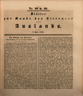 Blätter zur Kunde der Literatur des Auslands (Das Ausland) Samstag 9. März 1839