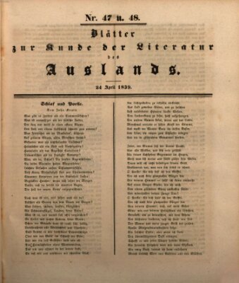 Blätter zur Kunde der Literatur des Auslands (Das Ausland) Mittwoch 24. April 1839