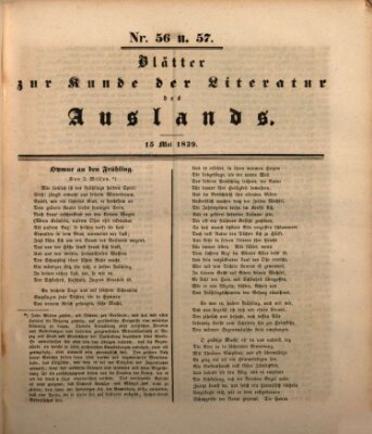 Blätter zur Kunde der Literatur des Auslands (Das Ausland) Mittwoch 15. Mai 1839