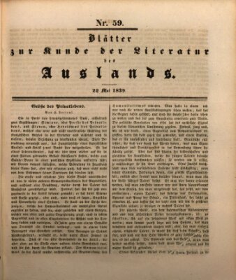 Blätter zur Kunde der Literatur des Auslands (Das Ausland) Mittwoch 22. Mai 1839