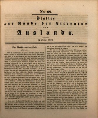 Blätter zur Kunde der Literatur des Auslands (Das Ausland) Mittwoch 12. Juni 1839