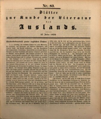 Blätter zur Kunde der Literatur des Auslands (Das Ausland) Sonntag 21. Juli 1839
