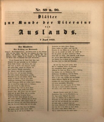 Blätter zur Kunde der Literatur des Auslands (Das Ausland) Mittwoch 7. August 1839
