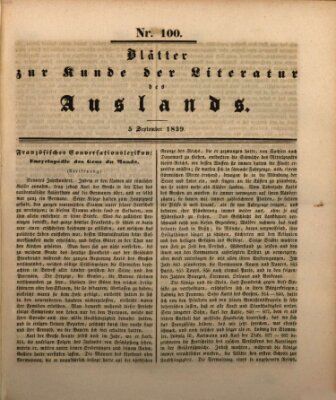 Blätter zur Kunde der Literatur des Auslands (Das Ausland) Donnerstag 5. September 1839