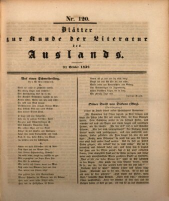 Blätter zur Kunde der Literatur des Auslands (Das Ausland) Donnerstag 31. Oktober 1839