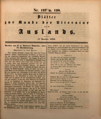 Blätter zur Kunde der Literatur des Auslands (Das Ausland) Sonntag 17. November 1839