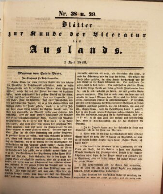 Blätter zur Kunde der Literatur des Auslands (Das Ausland) Mittwoch 1. April 1840