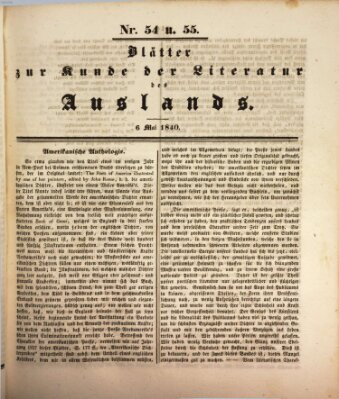 Blätter zur Kunde der Literatur des Auslands (Das Ausland) Mittwoch 6. Mai 1840