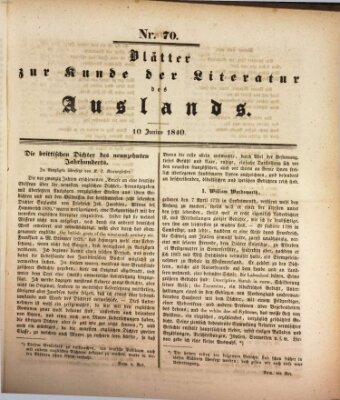 Blätter zur Kunde der Literatur des Auslands (Das Ausland) Mittwoch 10. Juni 1840