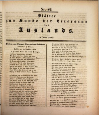 Blätter zur Kunde der Literatur des Auslands (Das Ausland) Dienstag 14. Juli 1840