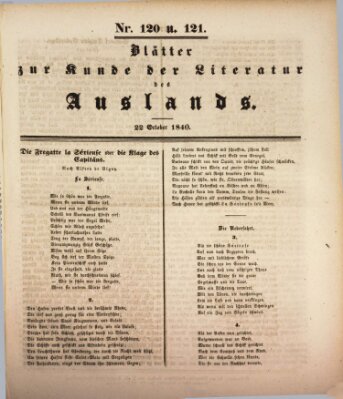 Blätter zur Kunde der Literatur des Auslands (Das Ausland) Donnerstag 22. Oktober 1840