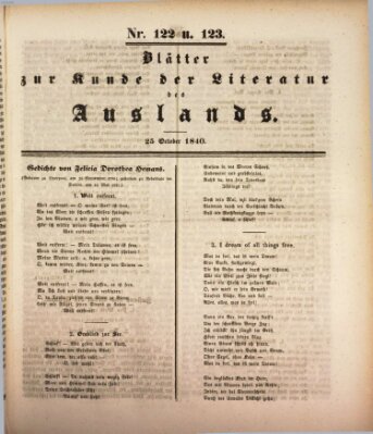 Blätter zur Kunde der Literatur des Auslands (Das Ausland) Sonntag 25. Oktober 1840