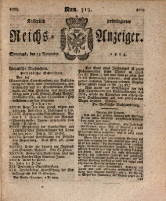 Kaiserlich privilegirter Reichs-Anzeiger (Allgemeiner Anzeiger der Deutschen) Sonntag 18. November 1804