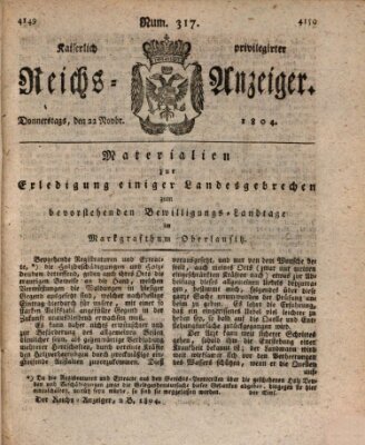 Kaiserlich privilegirter Reichs-Anzeiger (Allgemeiner Anzeiger der Deutschen) Donnerstag 22. November 1804