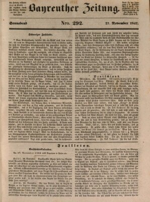 Bayreuther Zeitung Samstag 27. November 1847