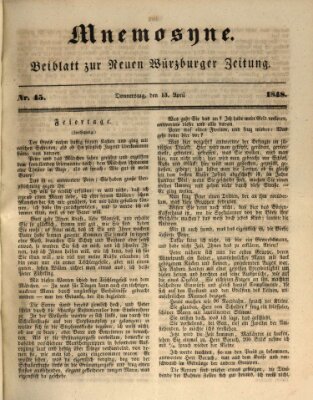 Mnemosyne (Neue Würzburger Zeitung) Donnerstag 13. April 1848