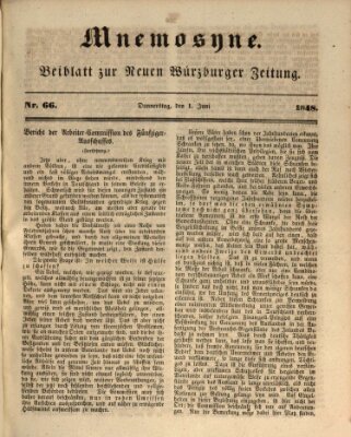 Mnemosyne (Neue Würzburger Zeitung) Donnerstag 1. Juni 1848