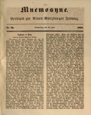 Mnemosyne (Neue Würzburger Zeitung) Donnerstag 22. Juni 1848
