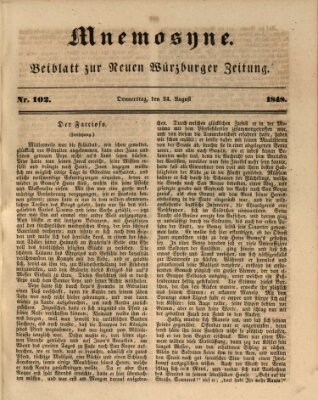 Mnemosyne (Neue Würzburger Zeitung) Donnerstag 24. August 1848