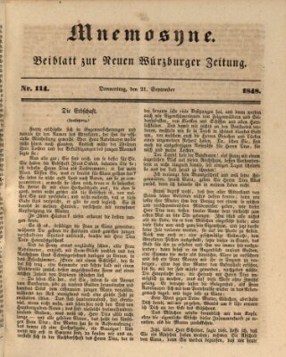 Mnemosyne (Neue Würzburger Zeitung) Donnerstag 21. September 1848