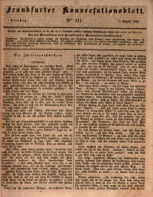 Frankfurter Konversationsblatt (Frankfurter Ober-Post-Amts-Zeitung) Dienstag 2. August 1842
