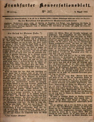 Frankfurter Konversationsblatt (Frankfurter Ober-Post-Amts-Zeitung) Montag 8. August 1842