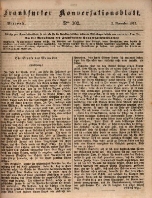 Frankfurter Konversationsblatt (Frankfurter Ober-Post-Amts-Zeitung) Mittwoch 2. November 1842