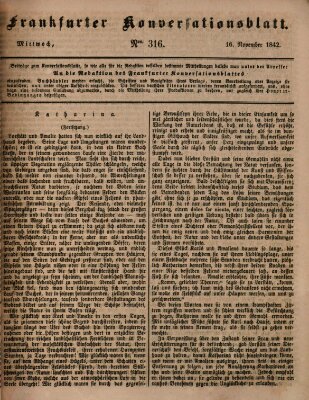 Frankfurter Konversationsblatt (Frankfurter Ober-Post-Amts-Zeitung) Mittwoch 16. November 1842