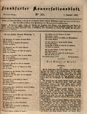 Frankfurter Konversationsblatt (Frankfurter Ober-Post-Amts-Zeitung) Donnerstag 1. Dezember 1842