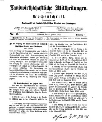 Landwirthschaftliche Mittheilungen Sonntag 9. Januar 1870