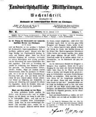 Landwirthschaftliche Mittheilungen Sonntag 23. Januar 1870