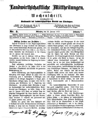 Landwirthschaftliche Mittheilungen Sonntag 30. Januar 1870