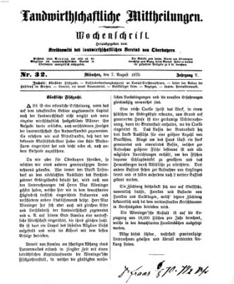 Landwirthschaftliche Mittheilungen Sonntag 7. August 1870