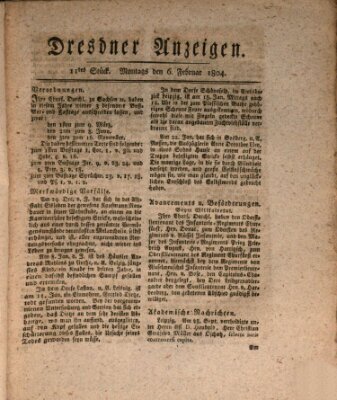 Dresdner Anzeigen Montag 6. Februar 1804