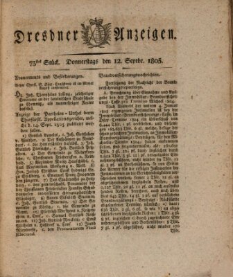 Dresdner Anzeigen Donnerstag 12. September 1805