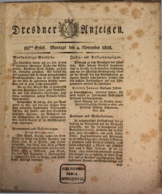 Dresdner Anzeigen Montag 4. November 1805