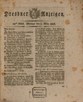 Dresdner Anzeigen Montag 3. März 1806