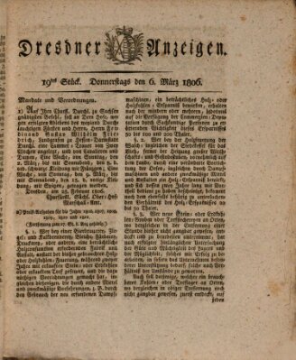 Dresdner Anzeigen Donnerstag 6. März 1806