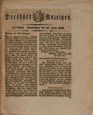 Dresdner Anzeigen Donnerstag 26. Juni 1806