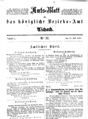Amtsblatt für das Bezirksamt und Amtsgericht Aichach Sonntag 31. Juli 1870