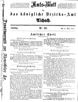Amtsblatt für das Bezirksamt und Amtsgericht Aichach Sonntag 11. Dezember 1870