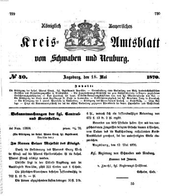 Königlich Bayerisches Kreis-Amtsblatt von Schwaben und Neuburg Mittwoch 18. Mai 1870