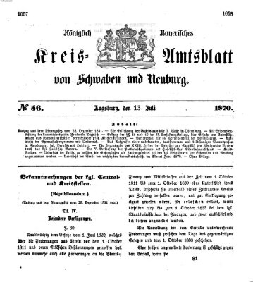Königlich Bayerisches Kreis-Amtsblatt von Schwaben und Neuburg Mittwoch 13. Juli 1870