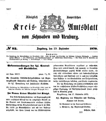 Königlich Bayerisches Kreis-Amtsblatt von Schwaben und Neuburg Montag 19. September 1870