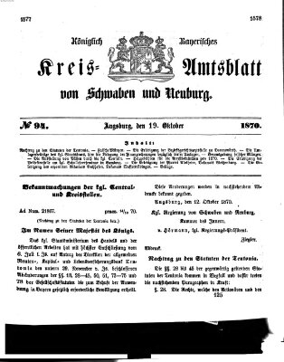 Königlich Bayerisches Kreis-Amtsblatt von Schwaben und Neuburg Mittwoch 19. Oktober 1870